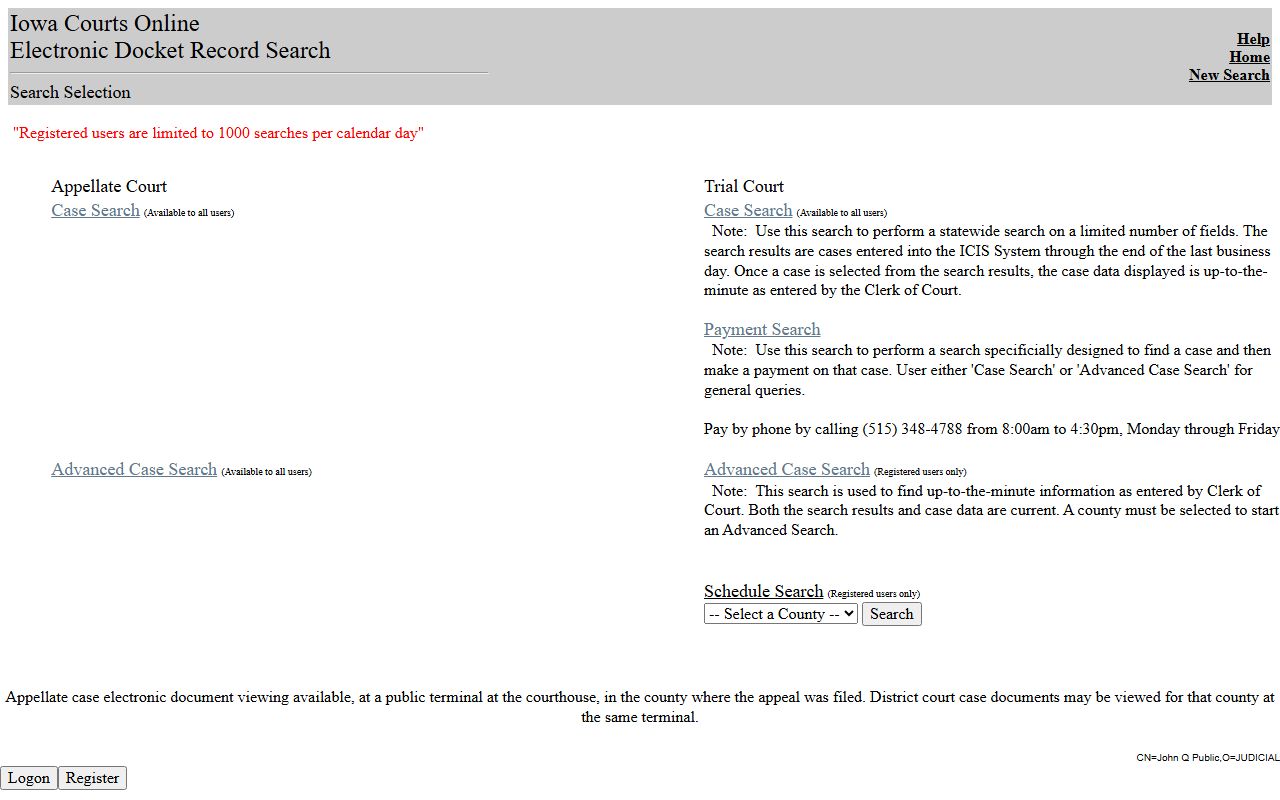 Iowa Courts Online search for Pottawattamie County court records after arrest