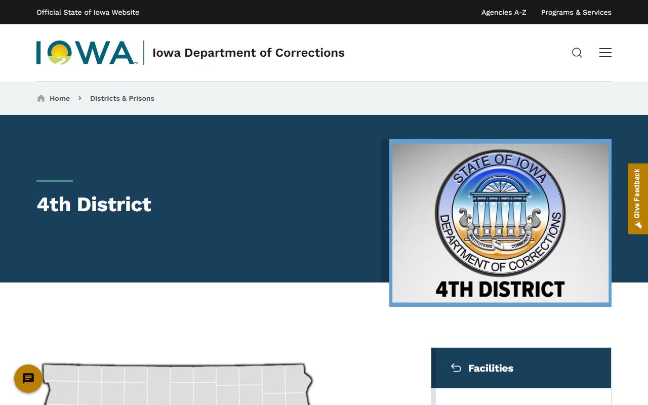 Iowa DOC 4th District page showing Council Bluffs residential facility listings