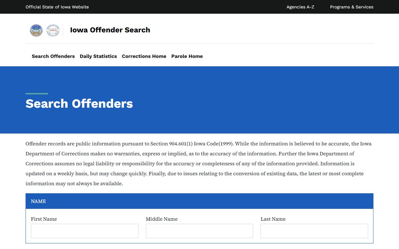 Iowa DOC offender search for Pottawattamie County inmate population records